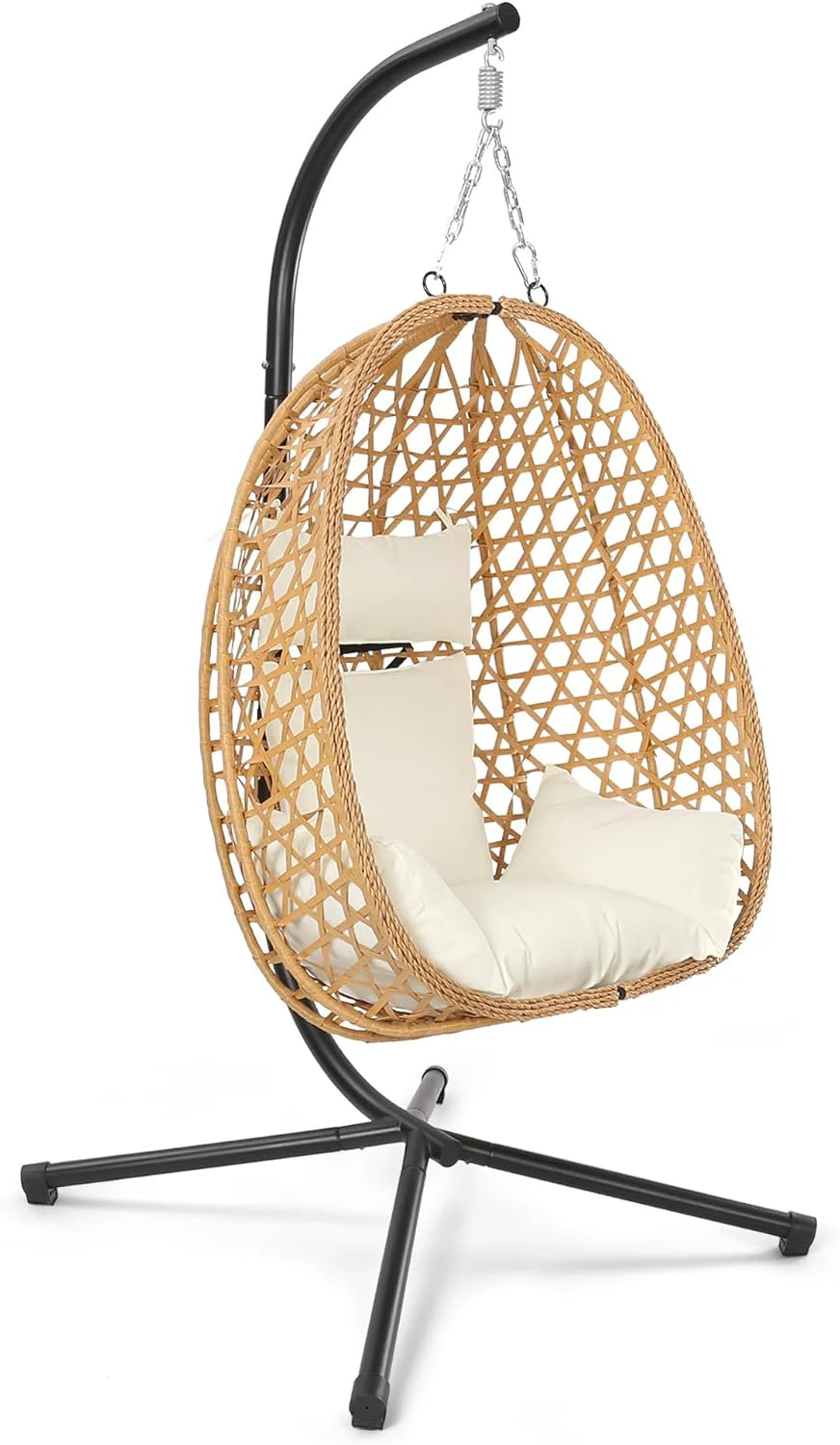 Egg Chair with Stand, Patio Wicker Hanging Chair, Hammock Swing Chair, 350LBS Capacity for Bedroom, Balcony, Garden