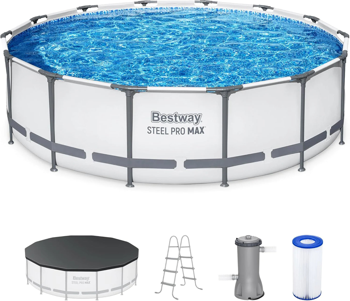 Steel Pro MAX 10 Foot x 30 Inch Round Metal Frame Above Ground Outdoor Backyard Swimming Pool Set with 330 GPH Filter Pump