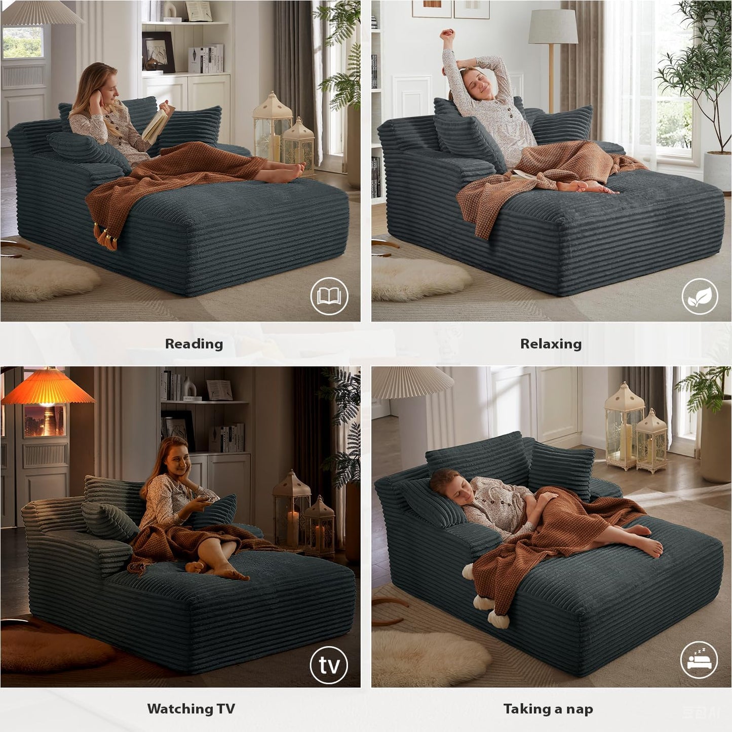 50-inch indoor recliner, oversized corduroy upholstered boneless sofa bed, deep sleeper sofa reading chair, cloud sofa, living room sofa