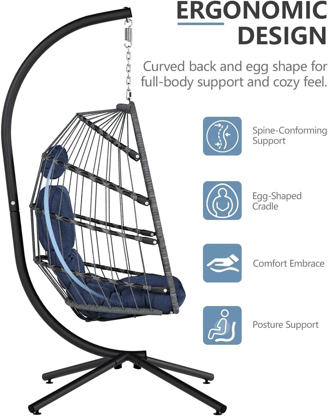 SWITTE Egg Chair Outdoor with Stand, Indoor Wicker Hanging Egg Swing Chair with Cushion, 350lbs Capacity for Patio, Bedroom