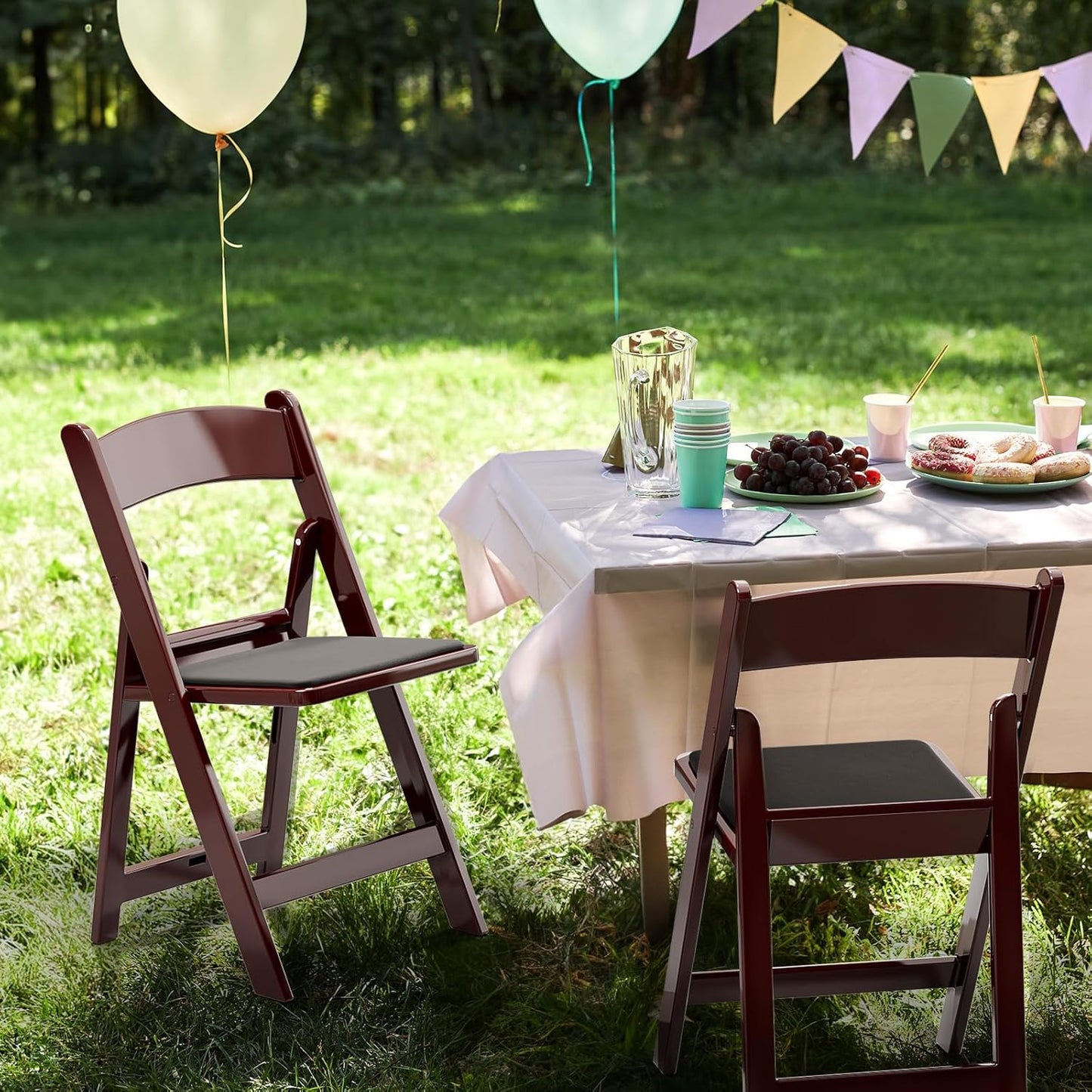 VINGLI Resin Folding Chair with Cushion Foldable Plastic Chair with Comfortable Cushioned Seat