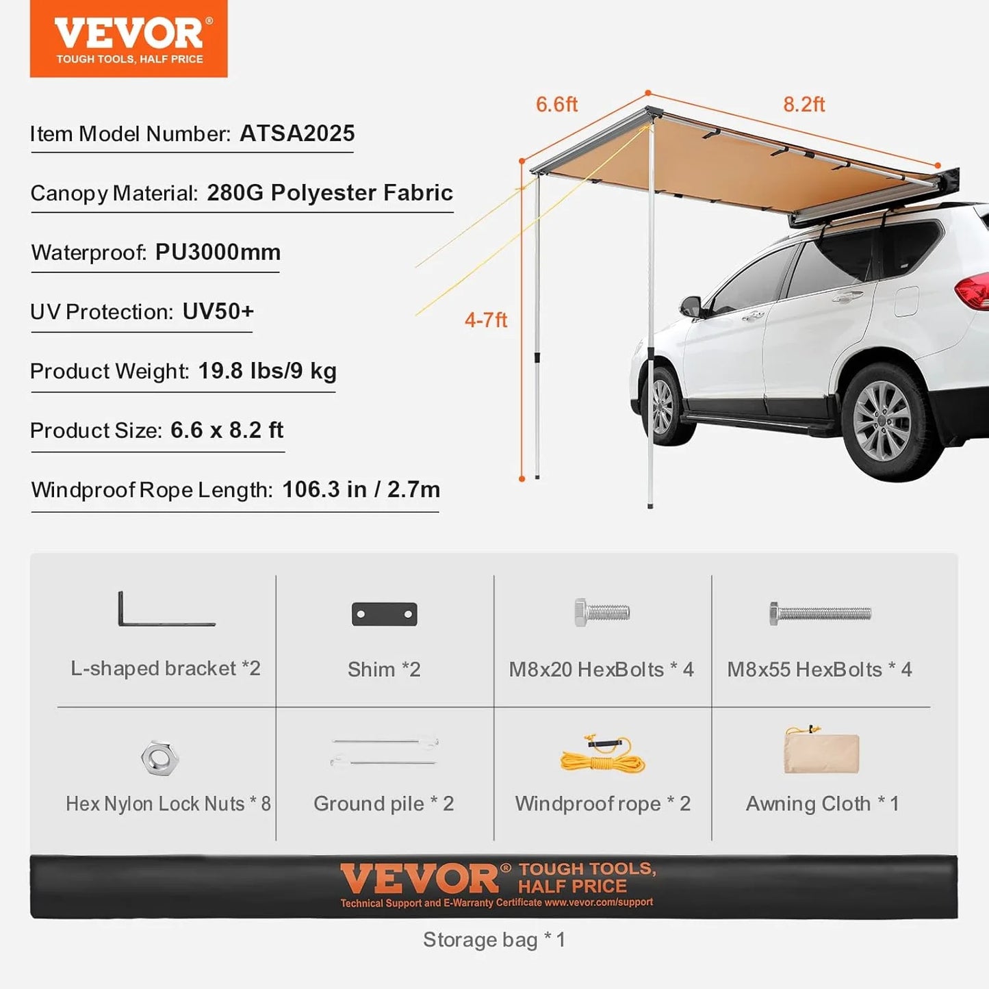 Awning Tent UV50+ Waterproof Canopy for Vehicles