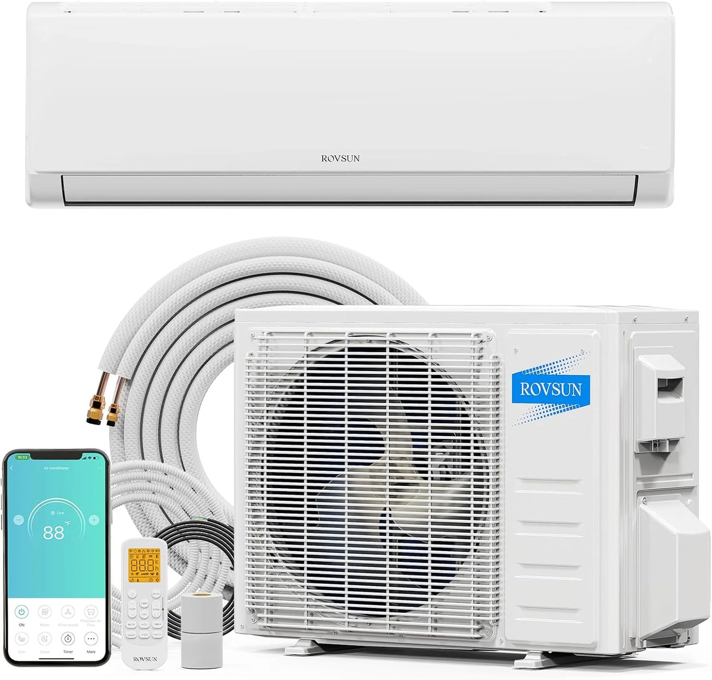 ROVSUN 9000 BTU Wifi Enabled Mini Split Air Conditioner & Heater with Inverter, 19 SEER2 Energy Saving 115V Ductless Split AC Unit with Pre-Charged Condenser, Heat Pump & Installation Kit