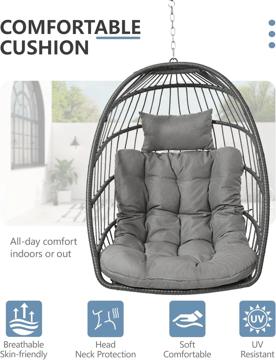SWITTE Egg Chair Outdoor with Stand, Indoor Wicker Hanging Egg Swing Chair with Cushion, 350lbs Capacity for Patio, Bedroom