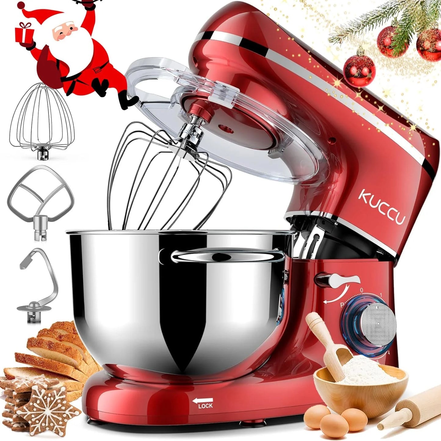 Stand Mixer 6.5 Qt 660W 6-Speed Tilt-Head Food Dough Mixer, Kitchen Electric Mixer with Stainless Steel Bowl,Dough Hook,Whisk, Beater, Egg white separator