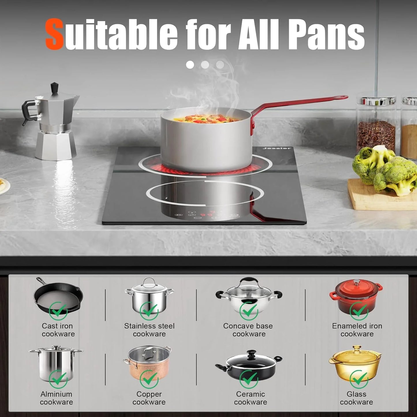 Electric Cooktop 30 Inch - 5 Burners Built-in Ceramic Cooktop, 30" Electric Stove Top with Glass Protection Metal Frame, 9 Heating Level, 8400W, 220-240V for Hard Wire(No Plug)