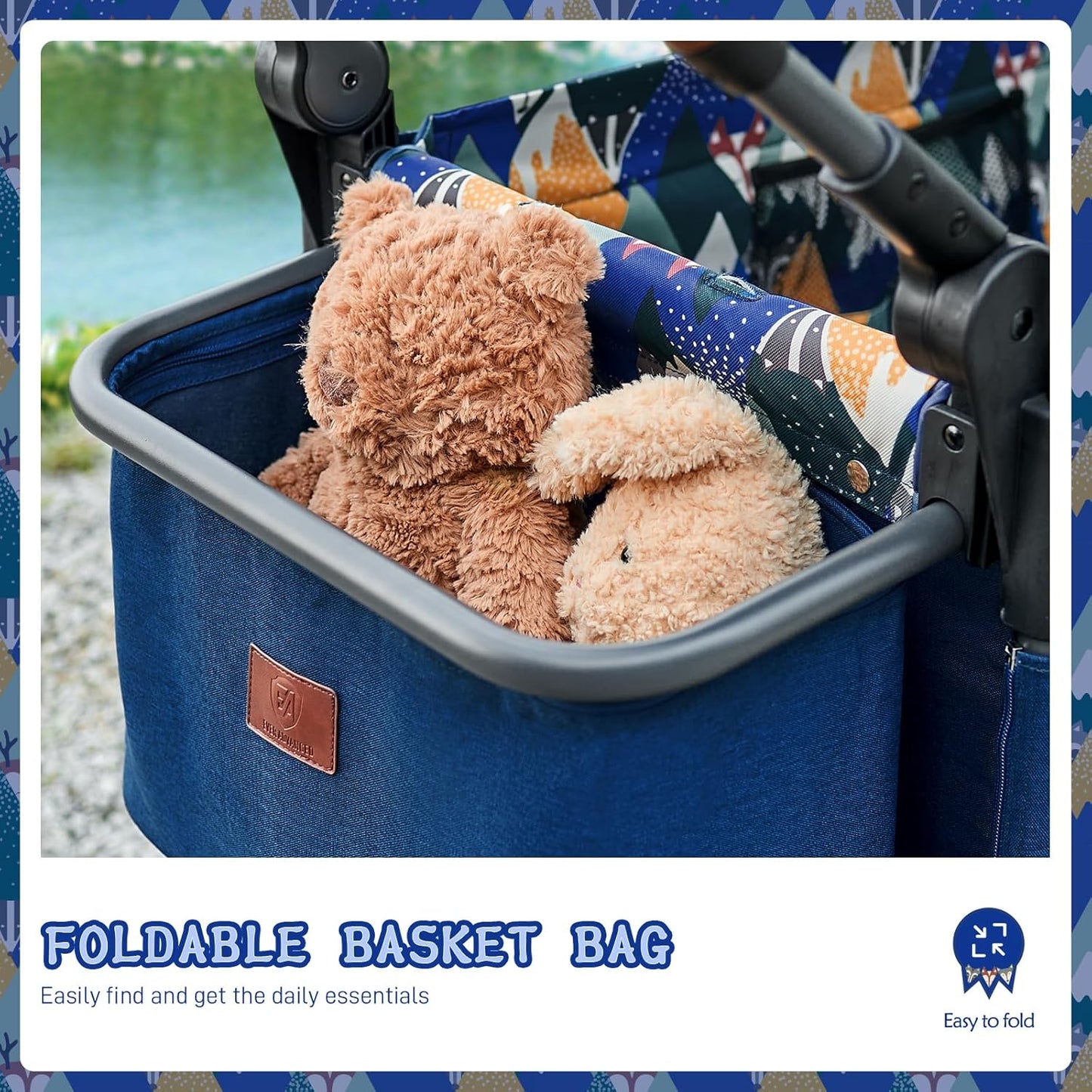 EVER ADVANCED Side-unzip Wagon Stroller for 2 Kids, Push Pull Stroller with Adjustable Handle, Easy Access Front Zipper Door, 5-Point Harness Removable UV-Protection Canopy Shock-Absorbing Wheels,Grey