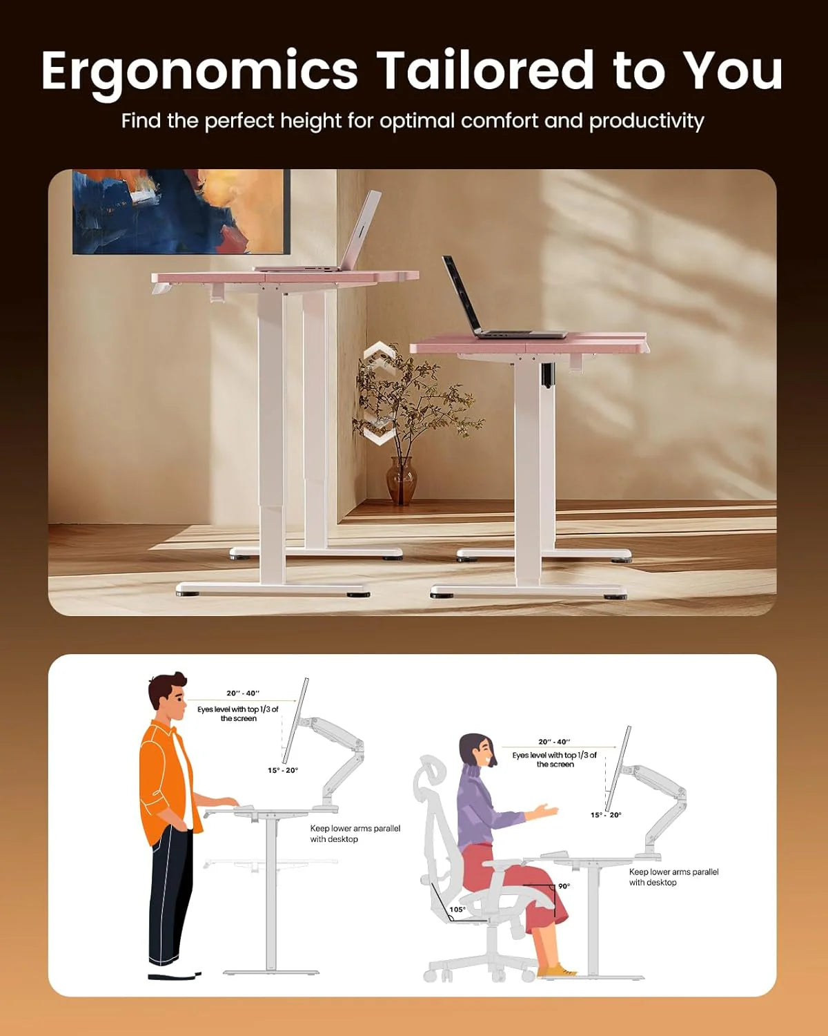Height Adjustable Electric Standing Desk 47.2 x 23.6 Inches