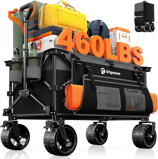 38" long foldable four-wheel stroller, foldable, 460 lb capacity, 220 liter heavy-duty folding beach stroller with large all-terrain tires