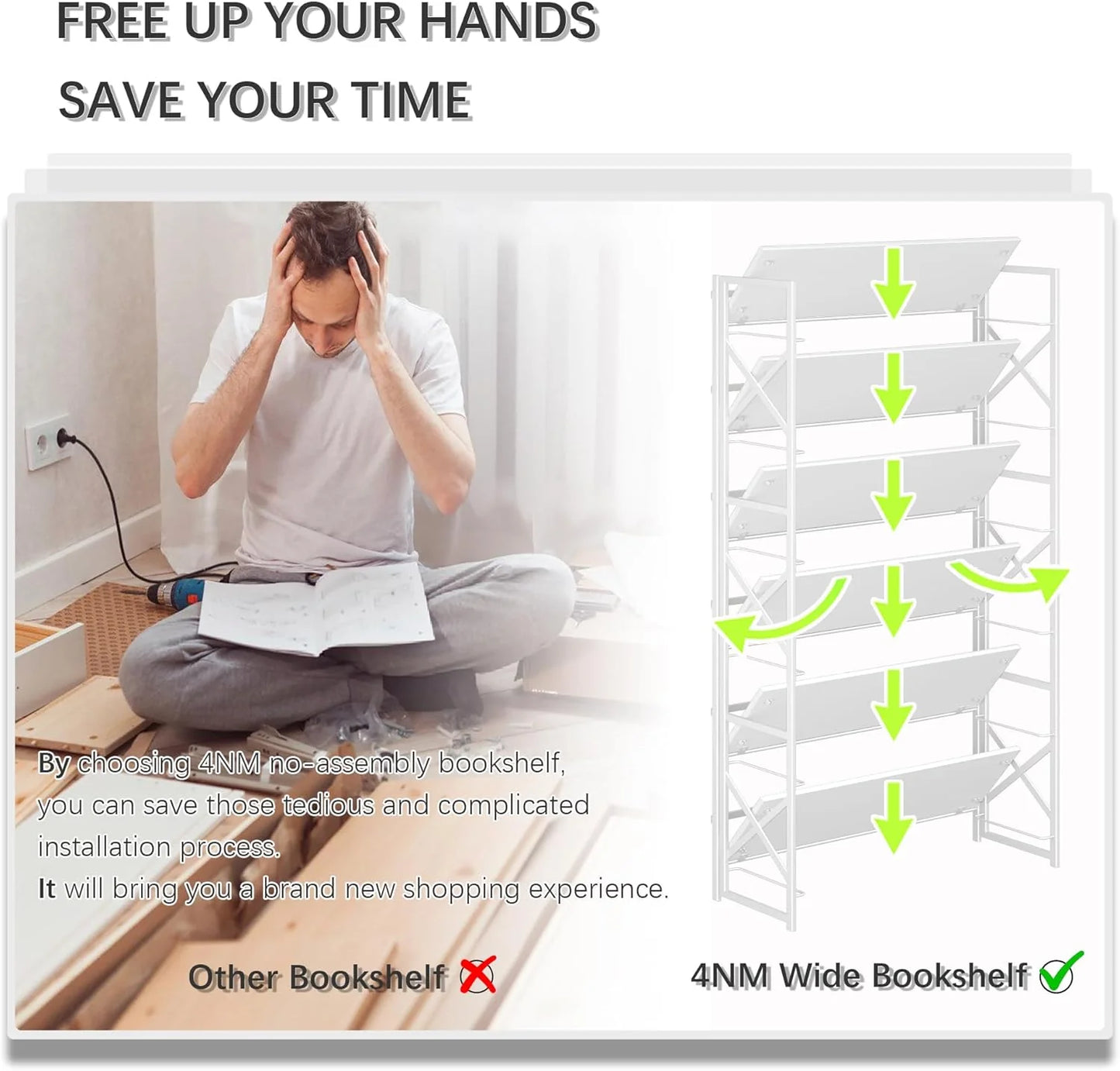 5 Tiers No Assembly Book Shelves 51.2" H Folding Bookshelf Bookcase