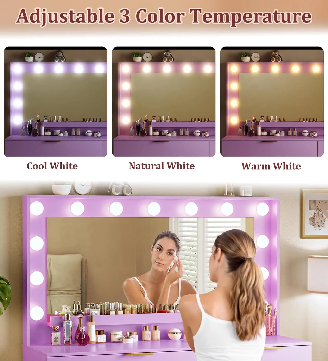 Vanity Desk with Mirror and Lights 39.3in Makeup Vanity with Large Mirror