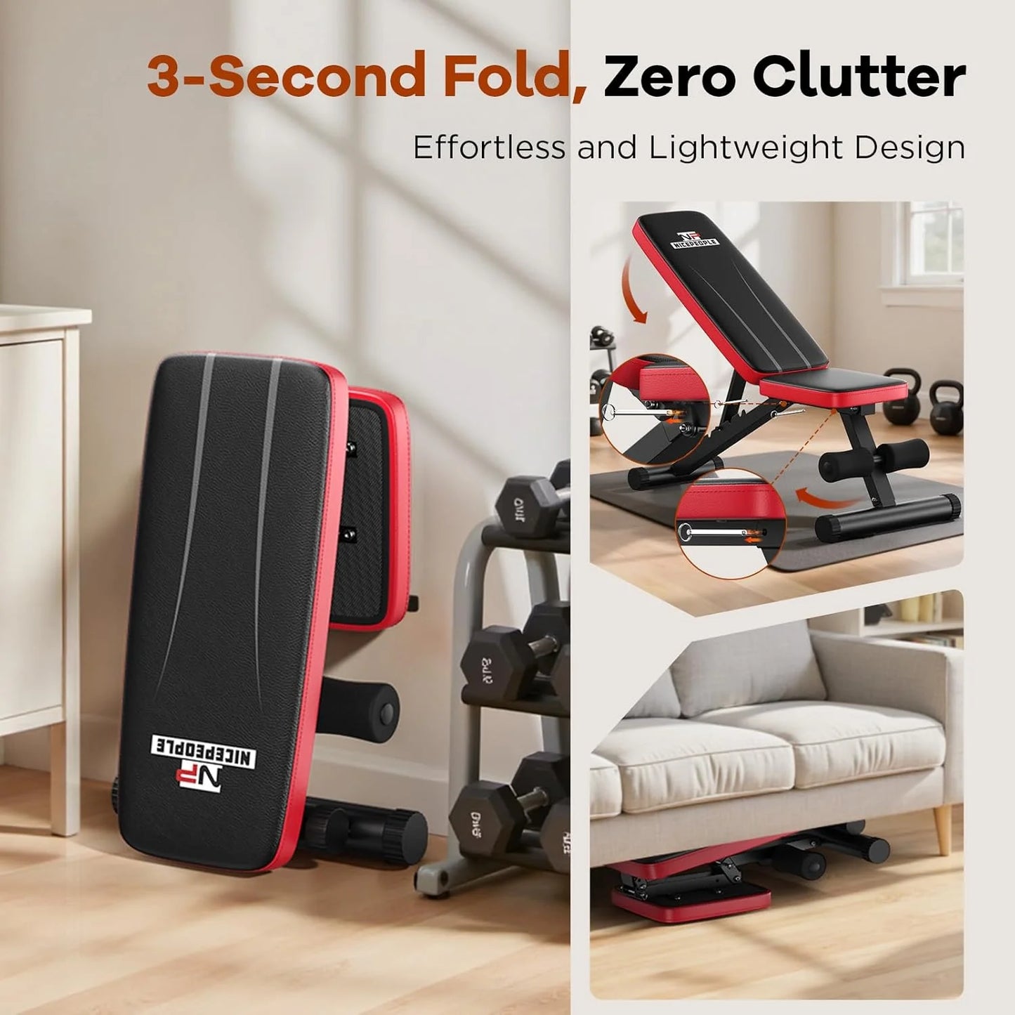 Basic Weight Bench for Home Gym, Foldable Workout Bench with 8 Backrests, 660LBS Weight Capacity Adjustable Bench