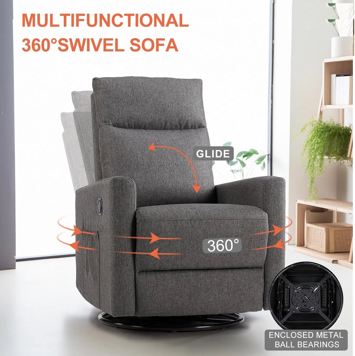 Sweet and crisp rocking chair 360 degree rotating recliner with sliding function