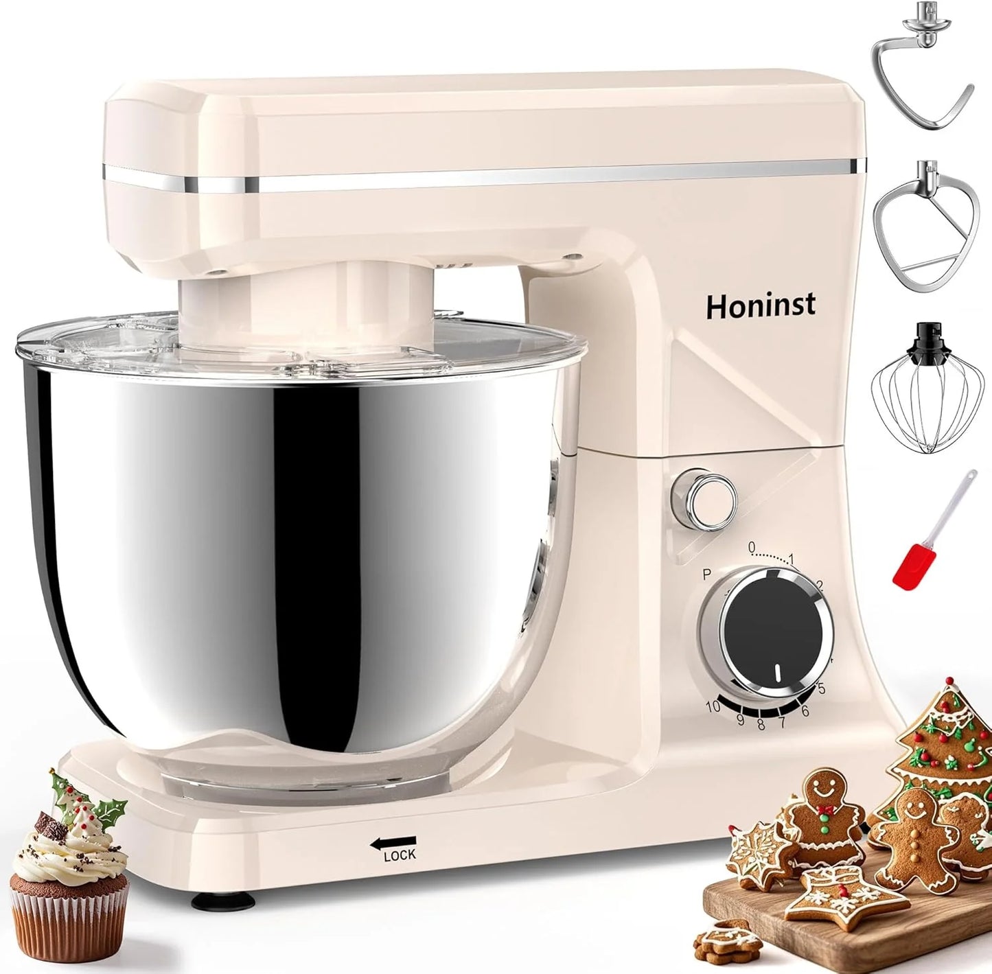10-Speed Stand Mixer with 8-in-1 Splash Guard, Tilt Head, 6-Quart Stainless Steel Bowl + Dishwasher-Safe Dough Hook/Whisk/Blender/Scraper