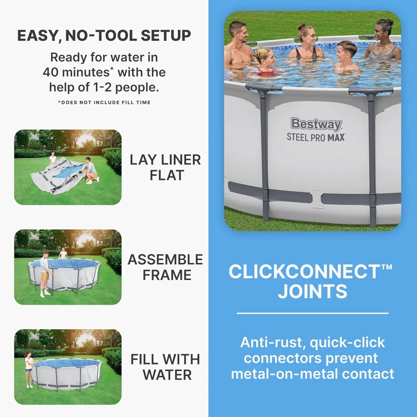 Steel Pro MAX 14 Foot x 48 Inch Round Metal Frame Above Ground Outdoor Swimming Pool Set with 1,000 Filter Pump, Ladder, and Cover, Gray