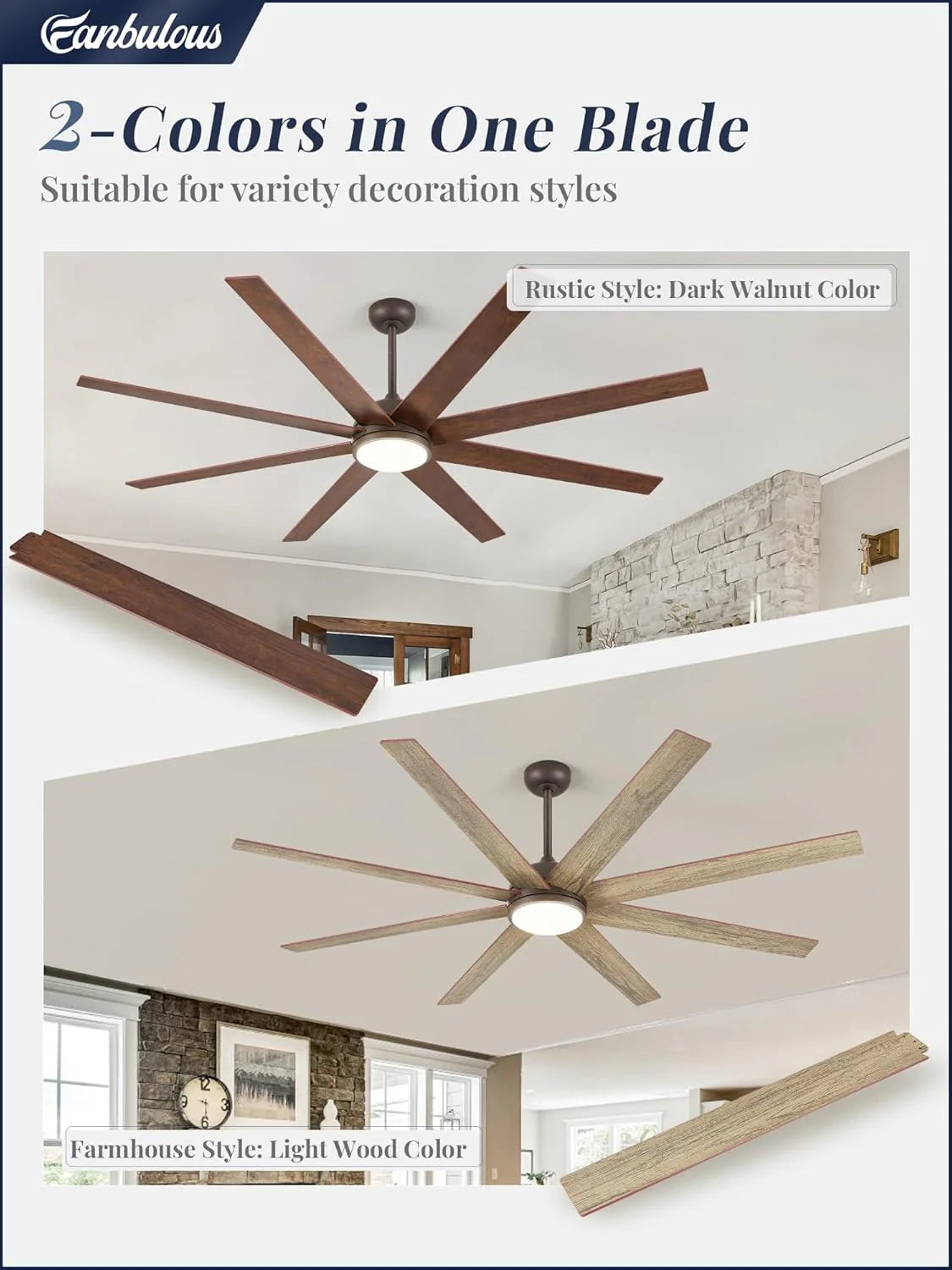 Ceiling Fan Indoor/Outdoor 8 Blades 65 inches