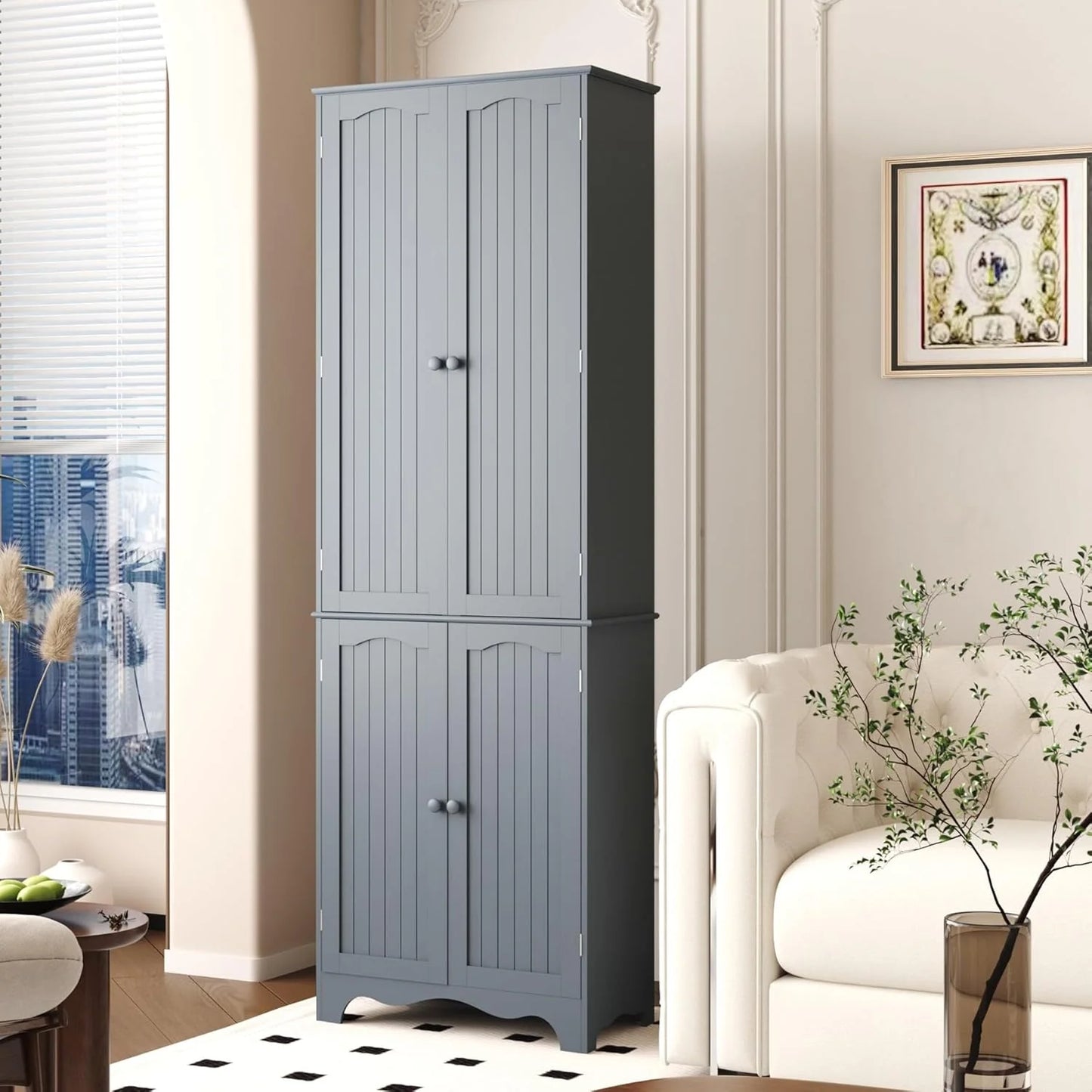 Tall Pantry Cabinet, Freestanding Storage Cabinet, Wooden Kitchen Pantry with 4 Doors and 5 Shelves, 72" Floor Cabinet Organizer