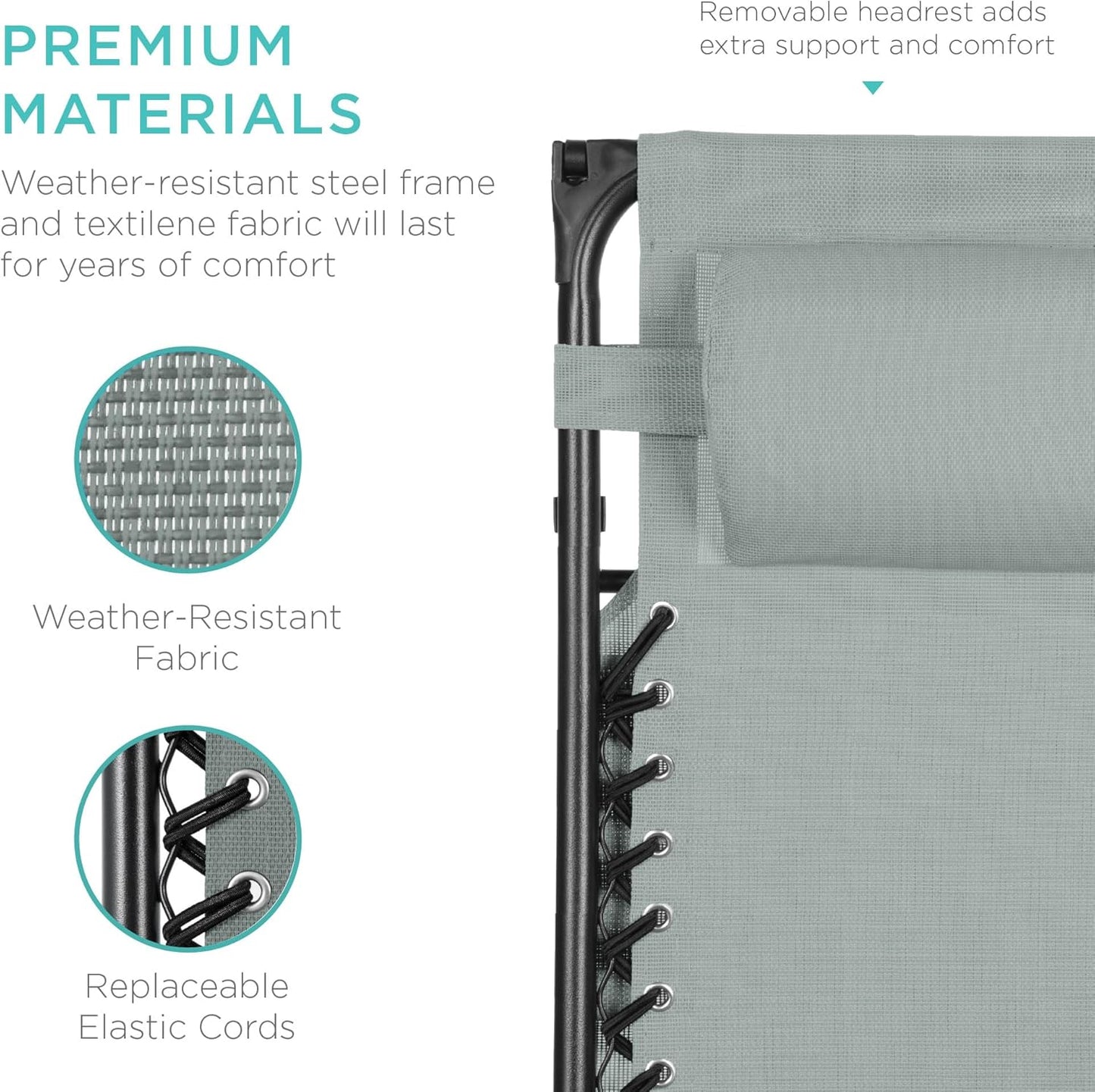 Best Choice Products Folding Zero Gravity Outdoor Recliner Patio Lounge Chair w/Adjustable Canopy Shade, Headrest, Side Accessory Tray, Textilene Mesh - Peacock Blue