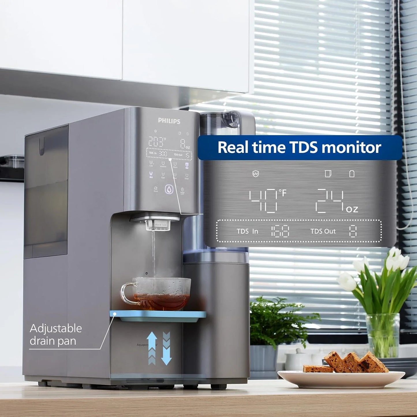 Reverse osmosis water filter countertop, Philips 5-inch water filtration system purifier