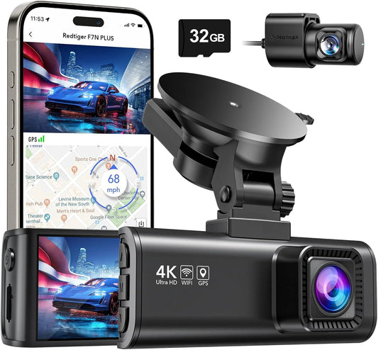 Dash Cam Front Rear, 4K/2.5K Full HD Dash Camera for Cars, Included 32GB Card, Built-in Wi-Fi GPS, 3.16” IPS Screen, Night Vision, 170°Wide Angle, WDR, 24H Parking Mode(F7NP)
