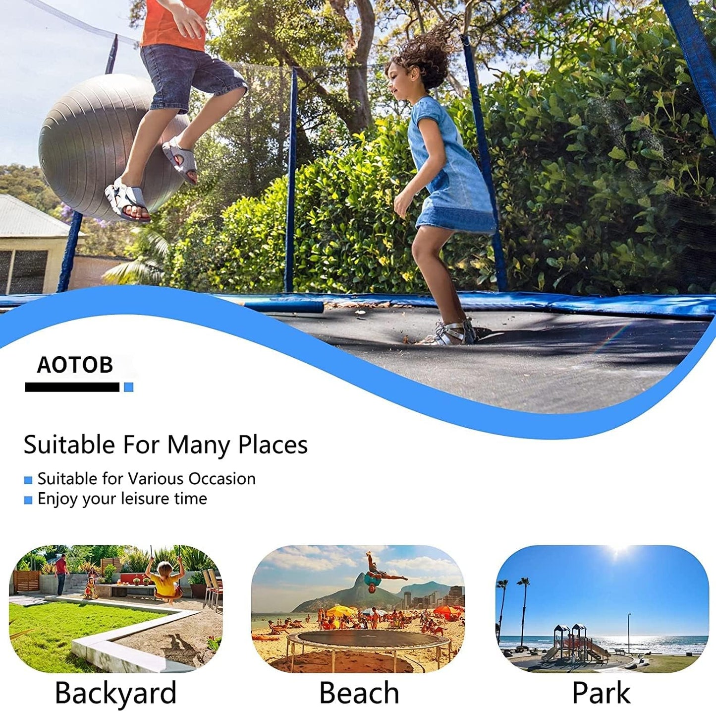 AOTOB 8FT 10FT 12FT 14 FT 15FT Trampoline with Safety Enclosure Net，Outdoor Trampoline with Basketball Hoop, Heavy Duty Jumping Mat and Spring Cover Padding for Kids and Adults, Storage Bag and Ladder