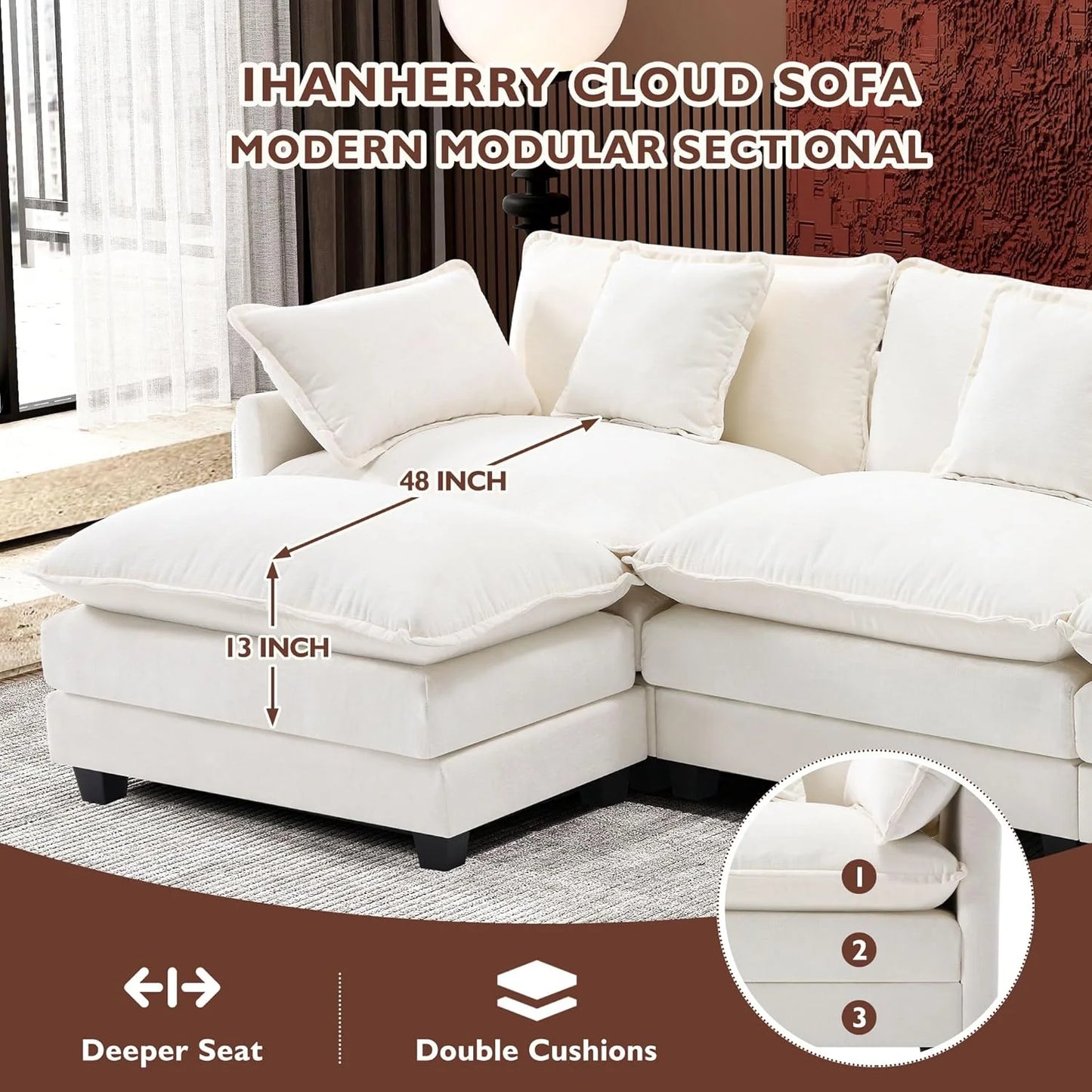 ihanherry 146-inch U-shaped modern sofa modular area cloud sofa