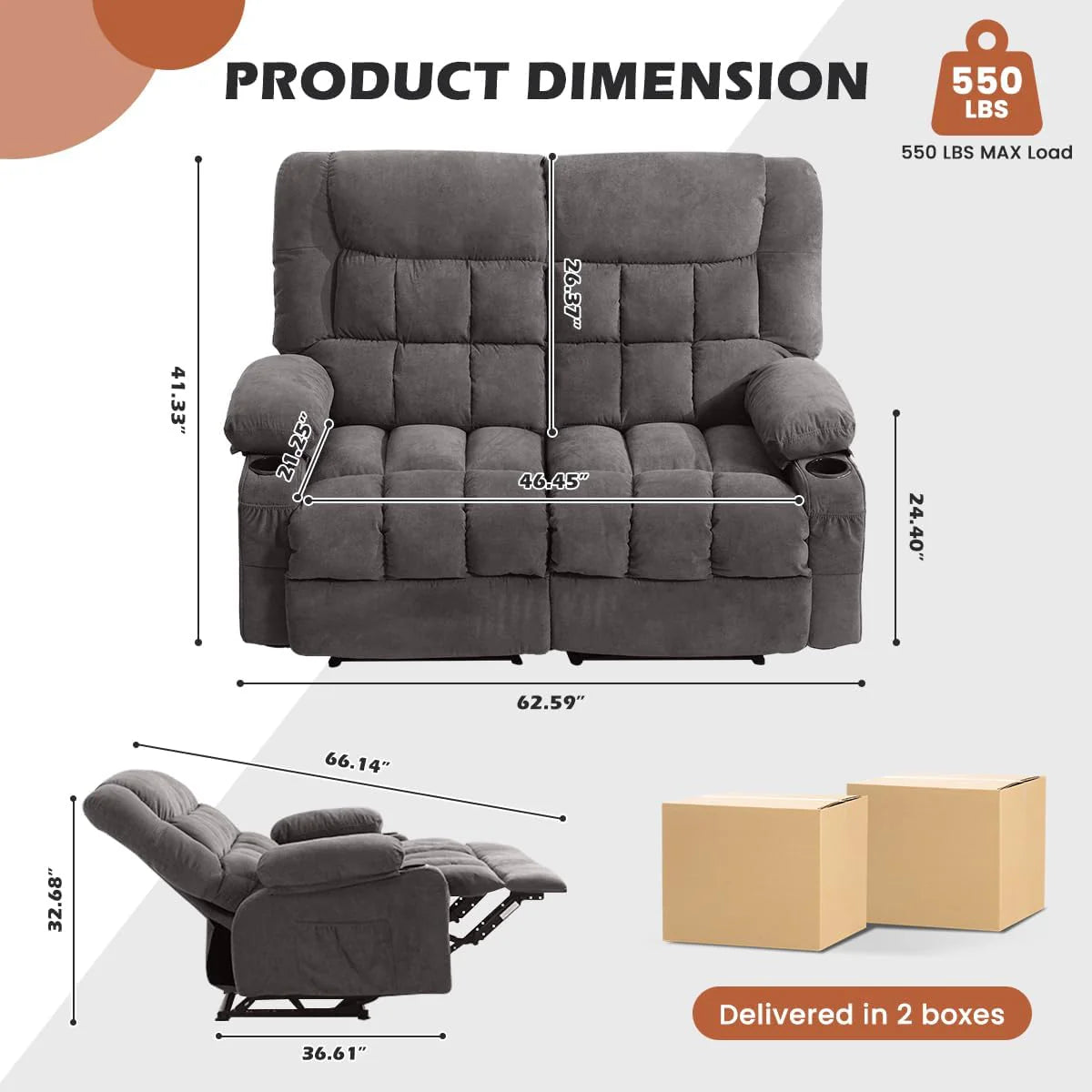 Recliner Loveseat with Cup Holders for Living Room
