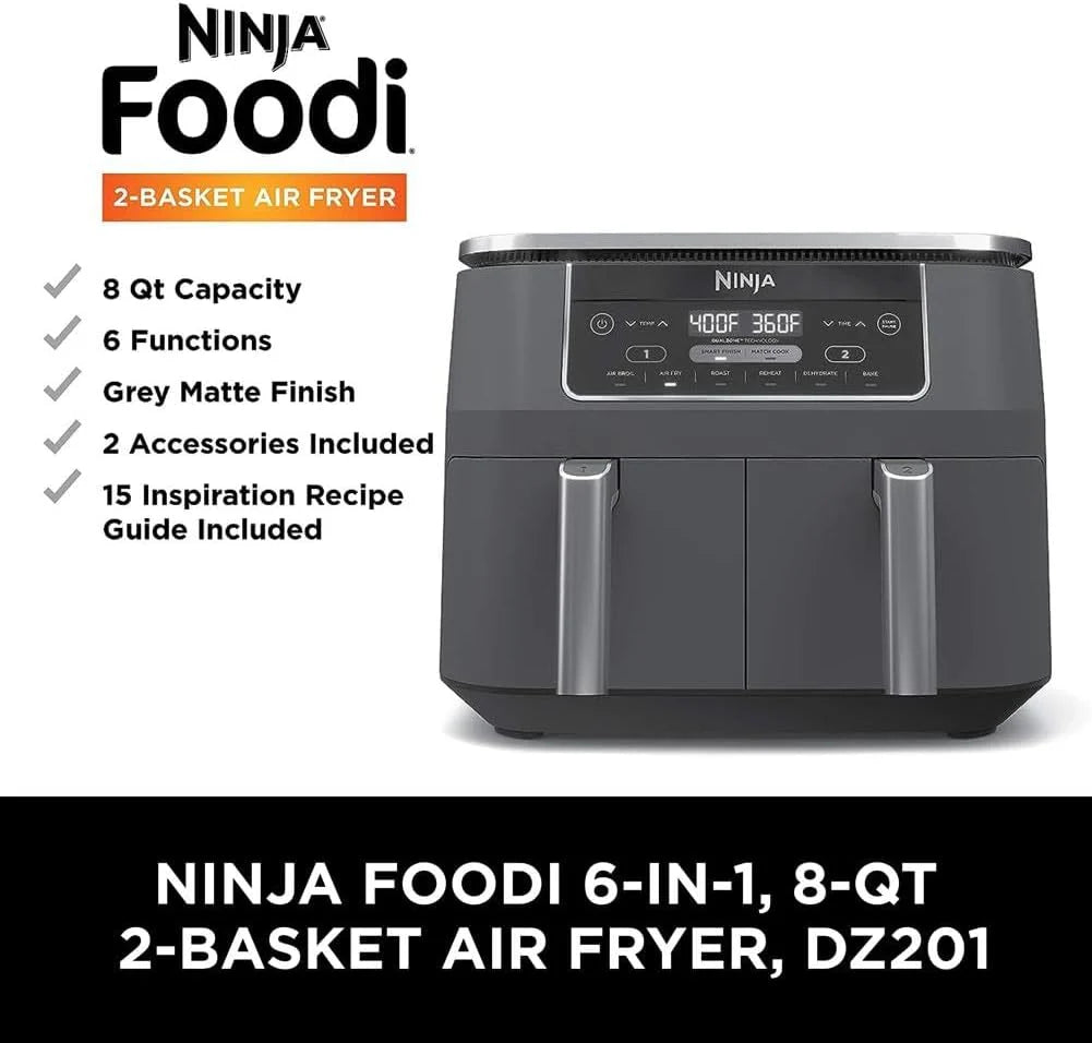 Ninja Foodi 6-in-1 FlexBasket Air Fryer with 7-QT MegaZone & Basket Divider for Large Proteins & Full Meals, Smart Finish Cook 2 Foods 2 Ways, Family Sized Capacity, Air Fry, Roast & More