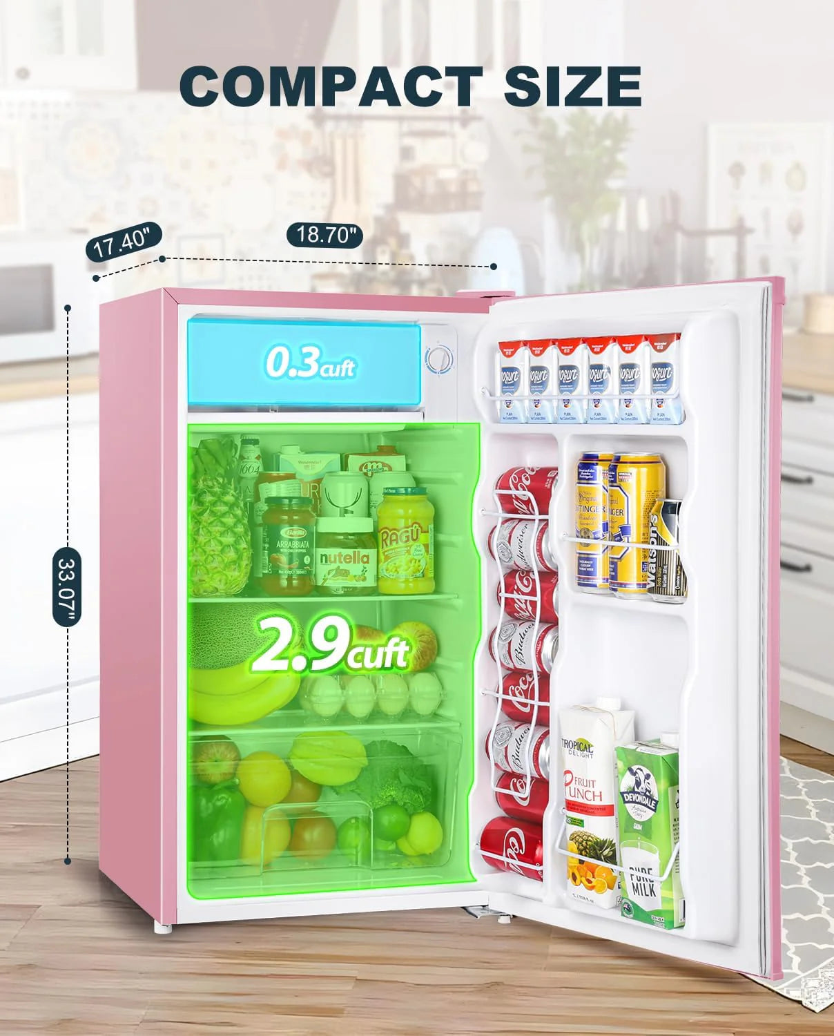 Upstreman 3.2 Cu.Ft Mini Fridge with Freezer, Single Door Mini Fridge, Dorm Fridge, Adjustable Thermostat, Mini Refrigerator for Bedroom, Office, Dorm, Black-BR321