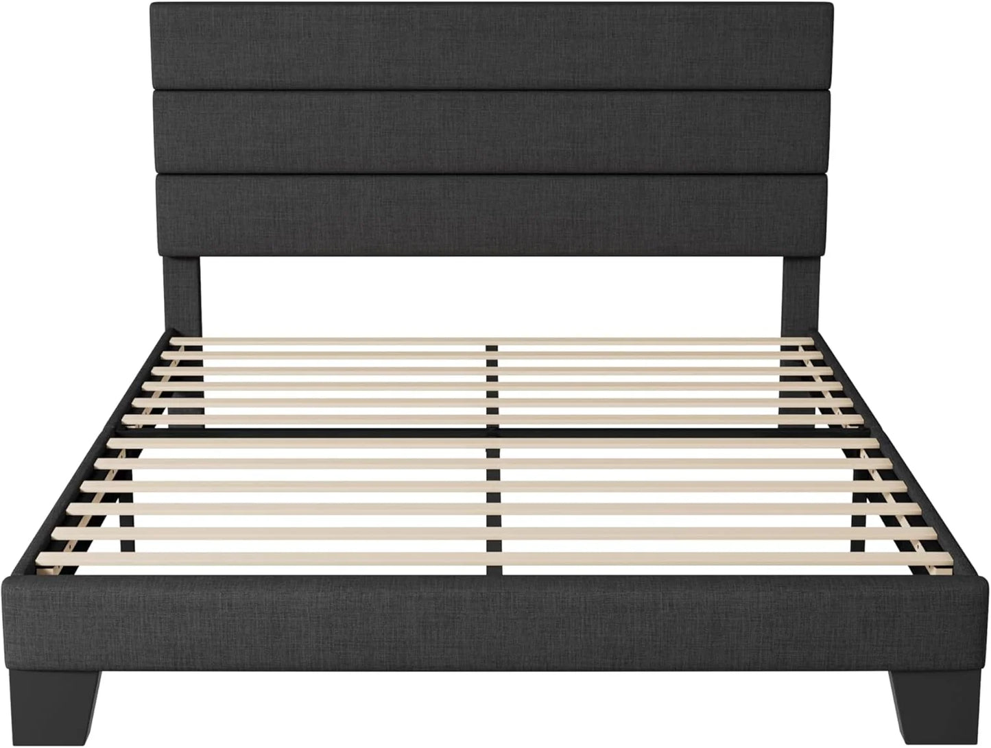 Allewie Queen Size Platform Bed Frame with Fabric Upholstered Headboard and Wooden Slats Support, Fully Upholstered Mattress Foundation/No Box Spring Needed