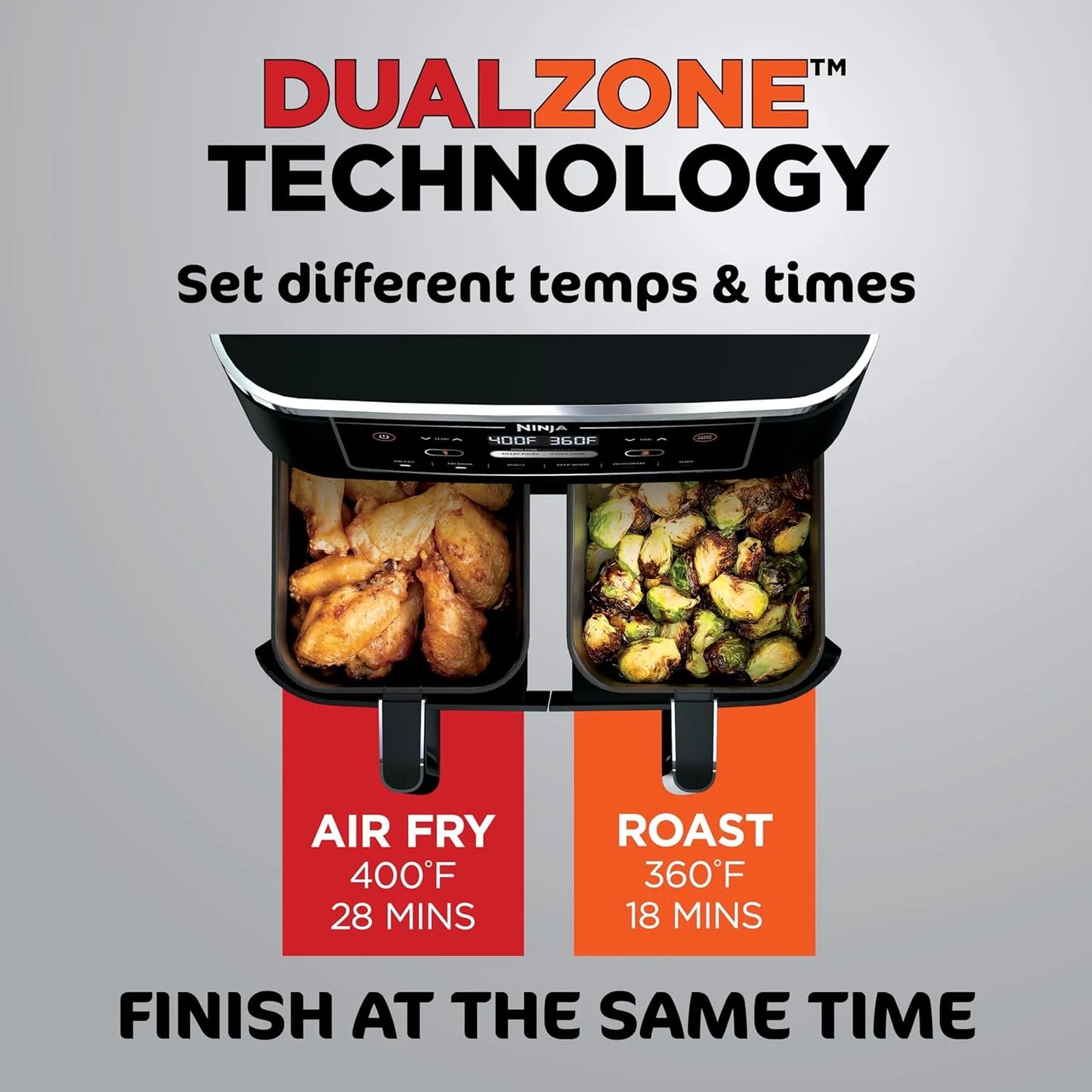 Ninja Foodi 6-in-1 FlexBasket Air Fryer with 7-QT MegaZone & Basket Divider for Large Proteins & Full Meals, Smart Finish Cook 2 Foods 2 Ways, Family Sized Capacity, Air Fry, Roast & More