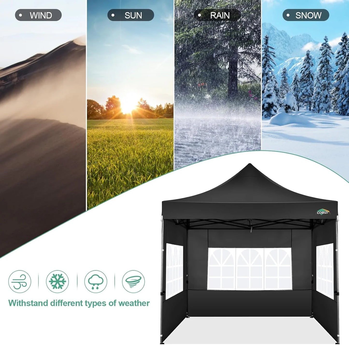 COBIZI 10x20 Heavy Duty Pop up Canopy Tent with 6 sidewalls Easy Up Commercial Outdoor Canopy Wedding Party Tents for Parties All Season Wind & Waterproof Gazebo with Roller Bag,Black(Frame Thickened)