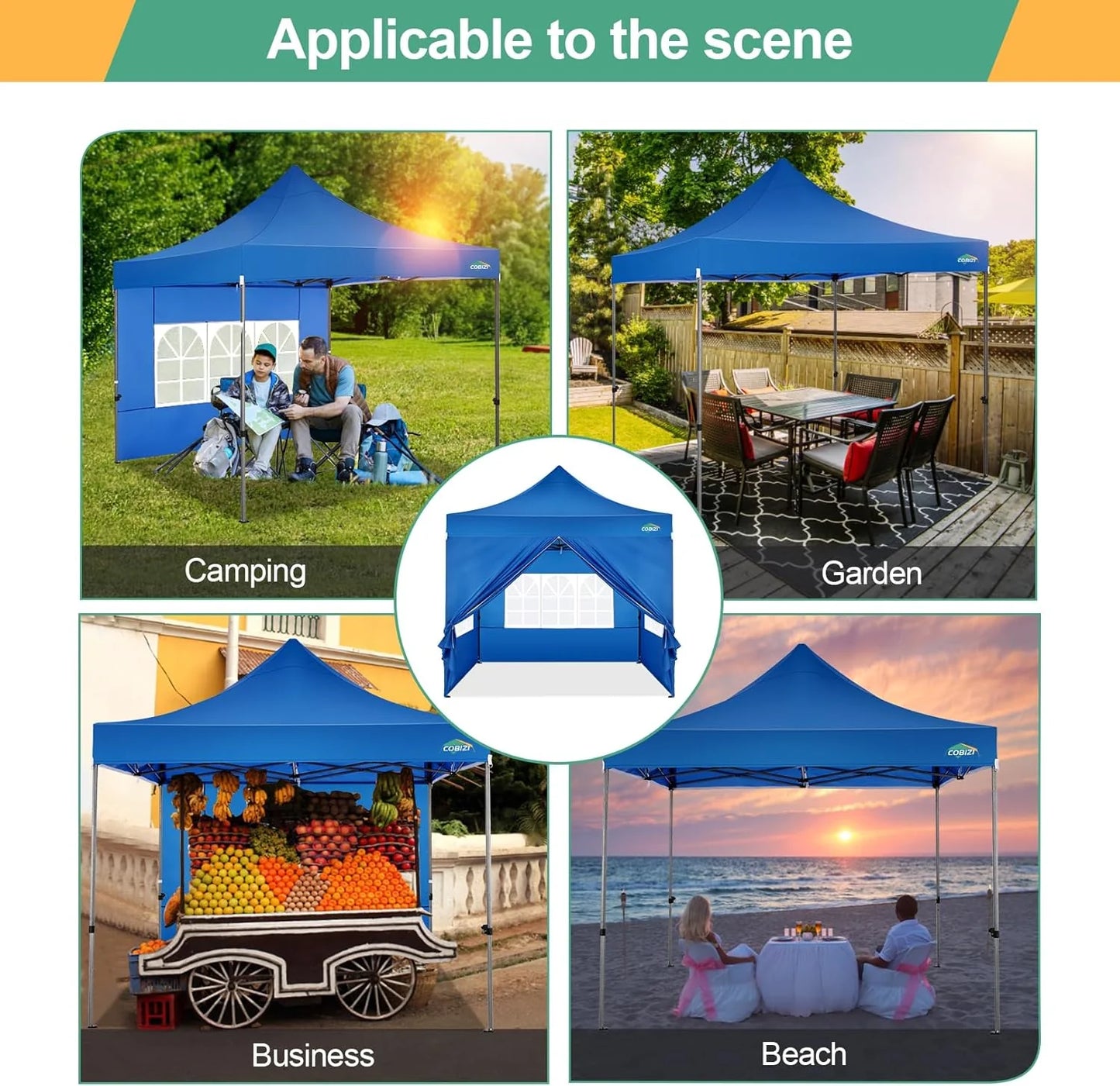 COBIZI 10x20 Heavy Duty Pop up Canopy Tent with 6 sidewalls Easy Up Commercial Outdoor Canopy Wedding Party Tents for Parties All Season Wind & Waterproof Gazebo with Roller Bag,Black(Frame Thickened)