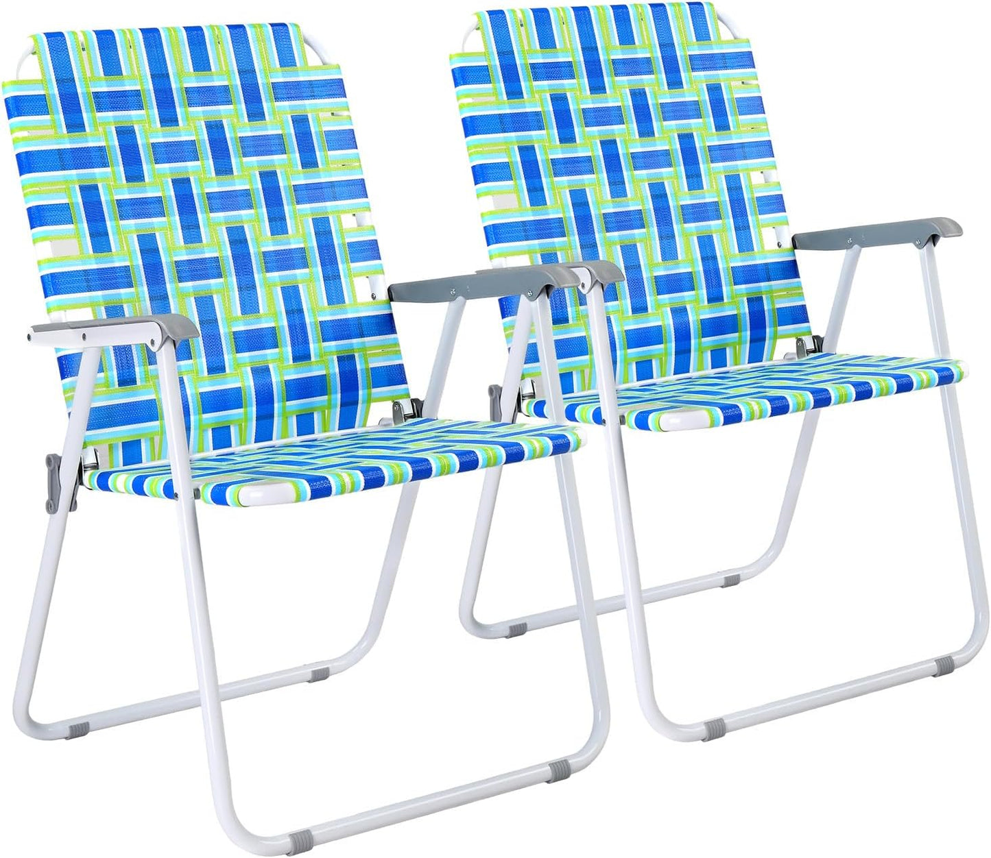 VINGLI Patio Lawn Webbed Folding Chairs Set of 2, Outdoor Beach Portable Lawn Chair Camping Chair Beach Chair