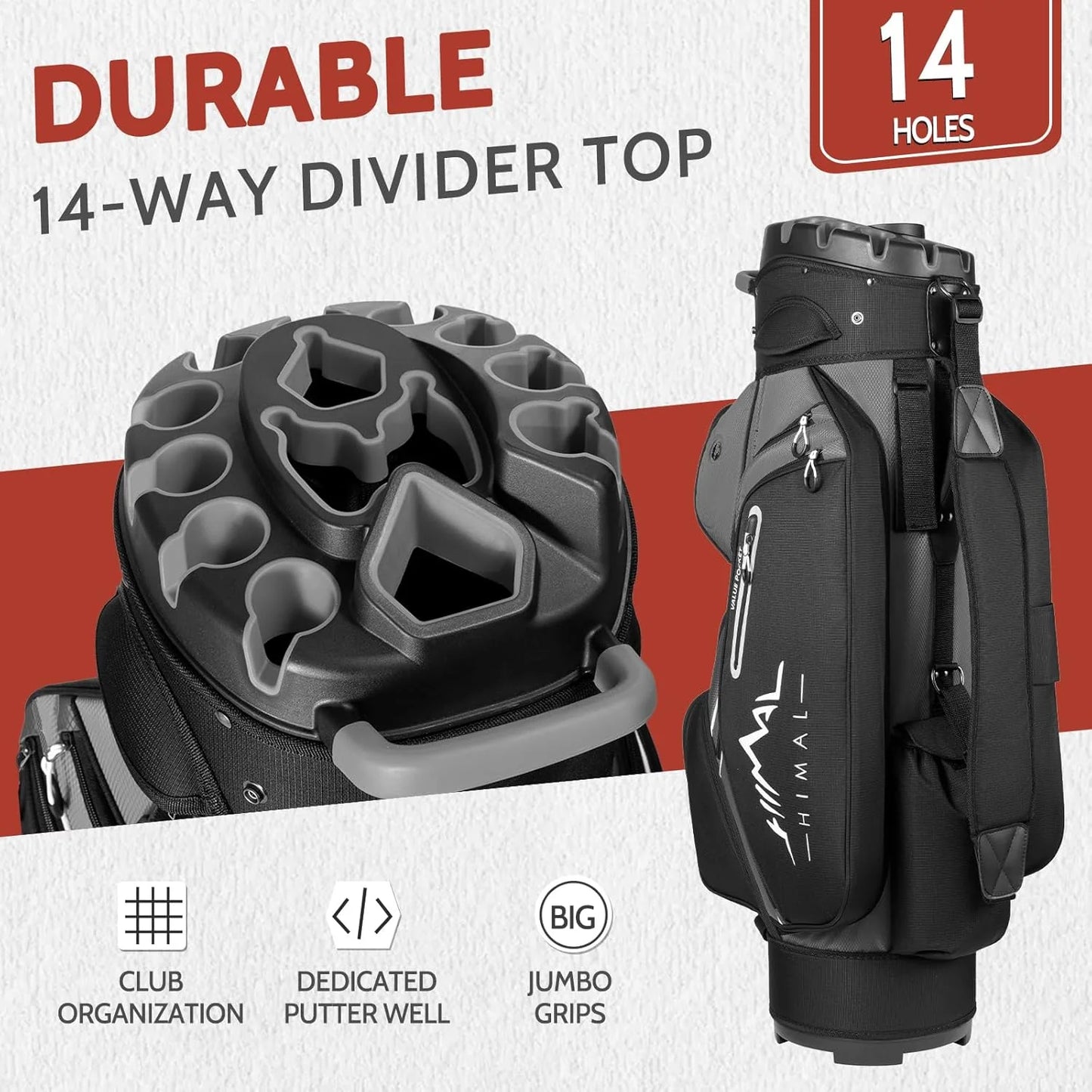 14-Way Golf Cart Bag Pro with Full Length Divider Top, Golf Bag for Men