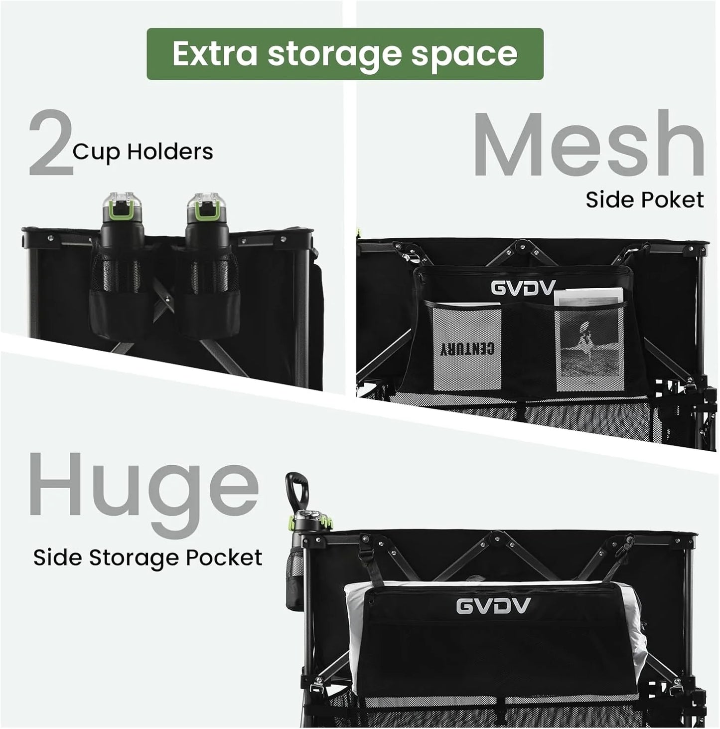 Double-decker cart, 500 lb capacity, 400 liter foldable cart, all-terrain wheels, 46" extra-long extension cart, foldable cart