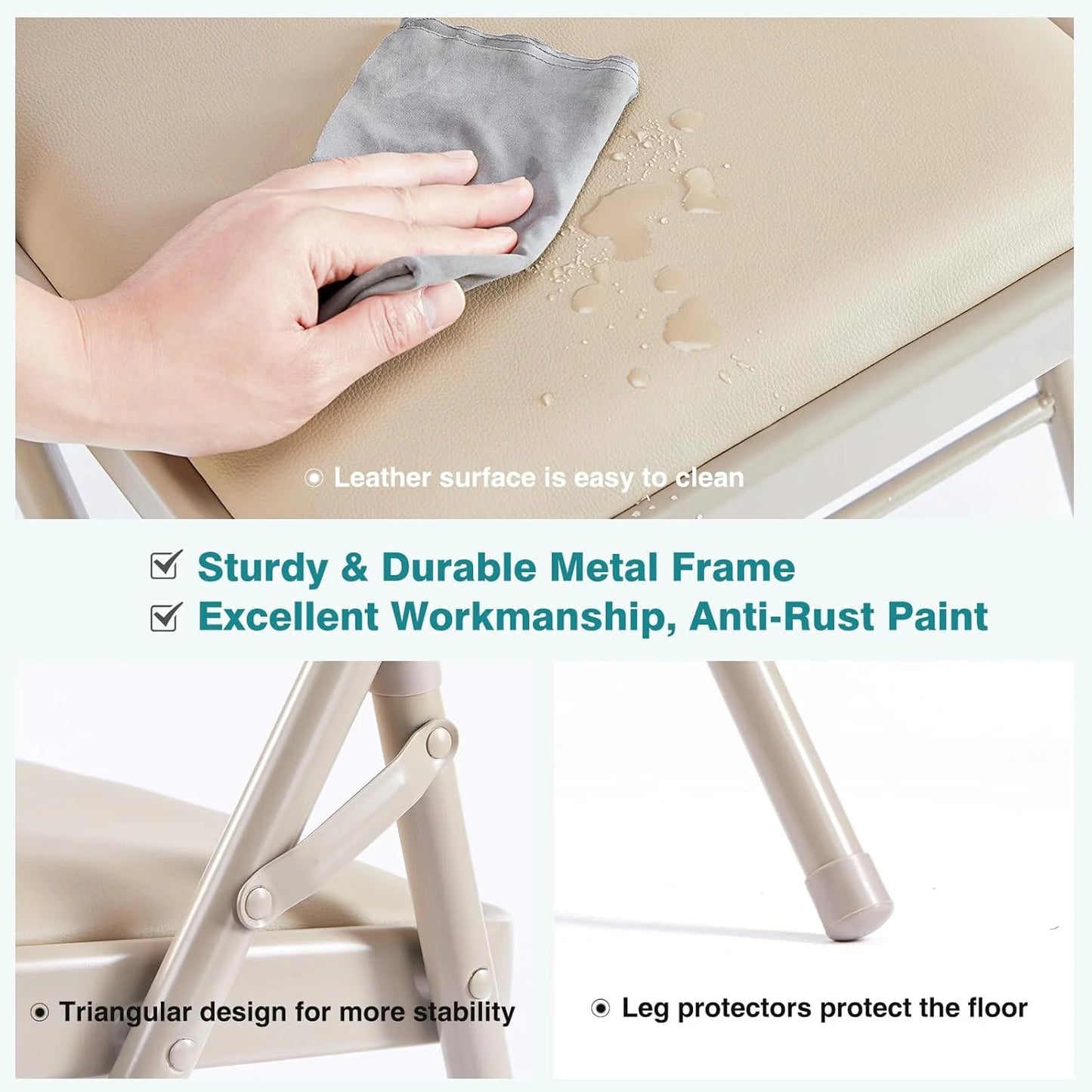 DUMOS 2 Pack Leather Padded Folding Chair, Indoor Outdoor Portable Stackable Commercial Seat