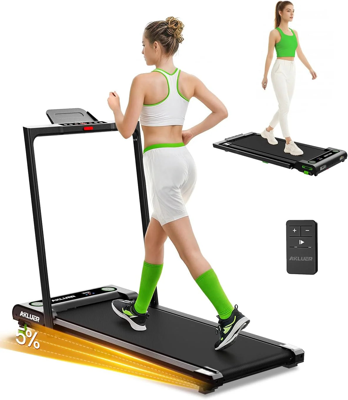 Akluer Inclined Home Treadmill 2.5 HP Small Under-Desk Treadmill with Remote Control and LED Display