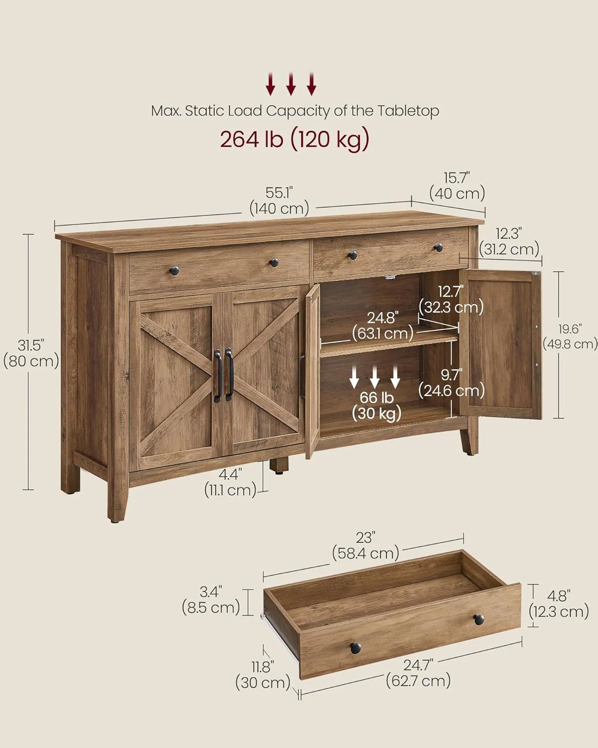 Storage Cabinet Buffet Cabinet with Adjustable Shelves