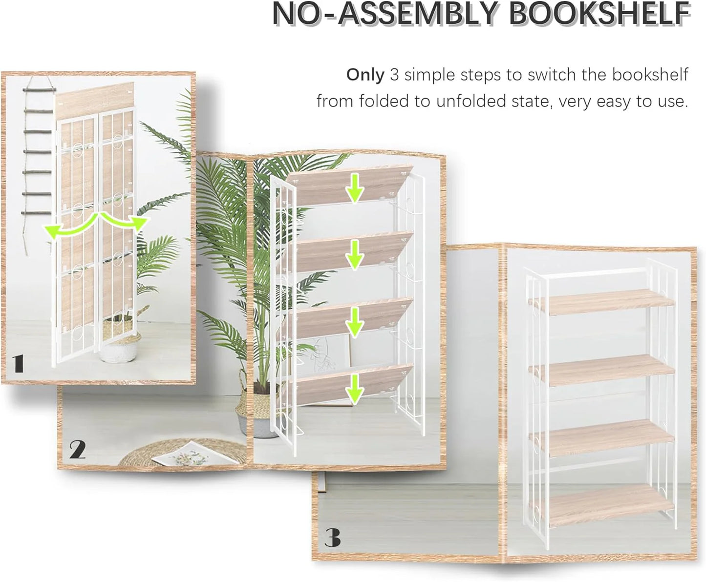 5 Tiers No Assembly Book Shelves 51.2" H Folding Bookshelf Bookcase