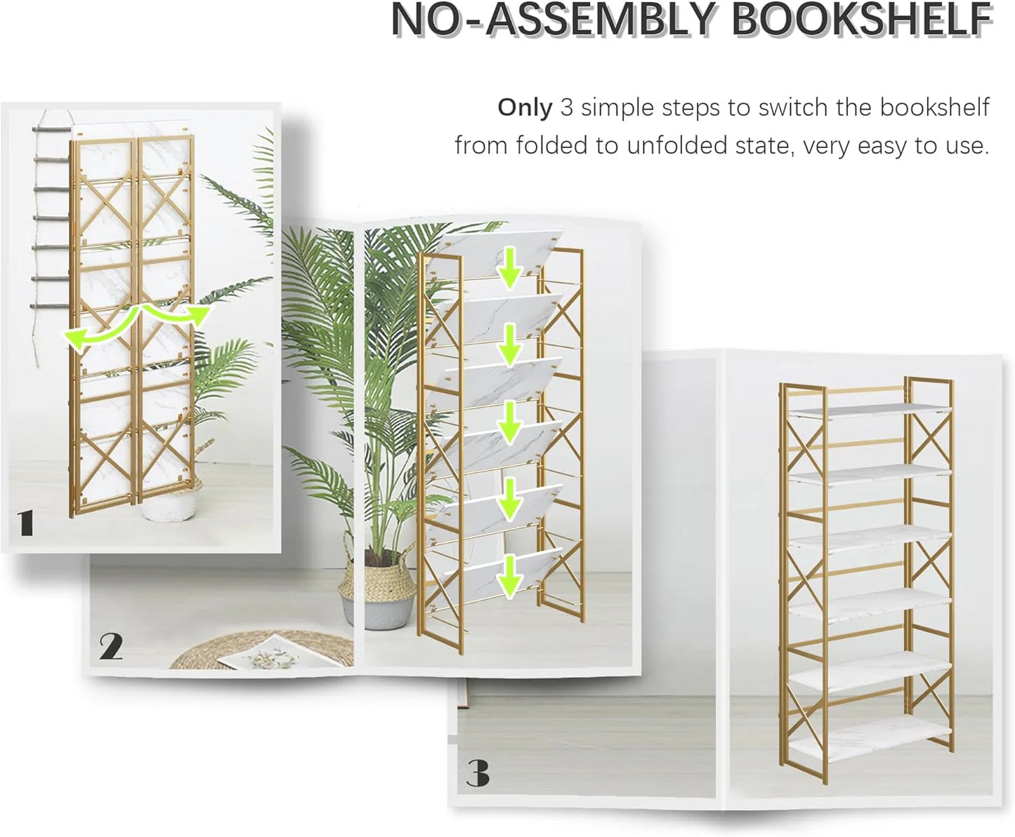 5 Tiers No Assembly Book Shelves 51.2" H Folding Bookshelf Bookcase
