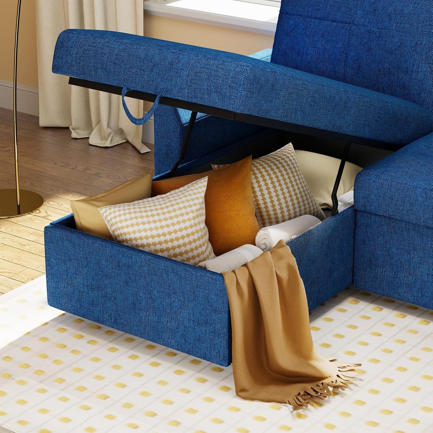 VanAcc Sofa Bed, Sleeper Sofa with Storage Chaise- 2 in 1 Pull Out Couch Living Room, Comfy Sleeper Couch