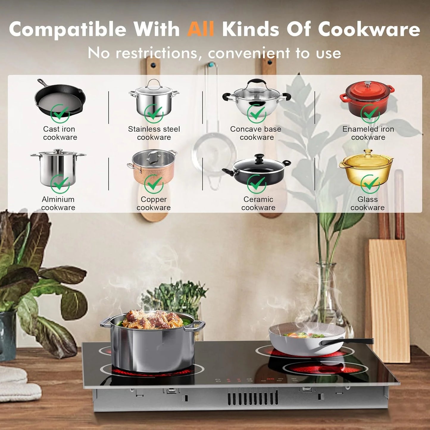 Electric Cooktop 30 Inch - 5 Burners Built-in Ceramic Cooktop, 30" Electric Stove Top with Glass Protection Metal Frame, 9 Heating Level, 8400W, 220-240V for Hard Wire(No Plug)