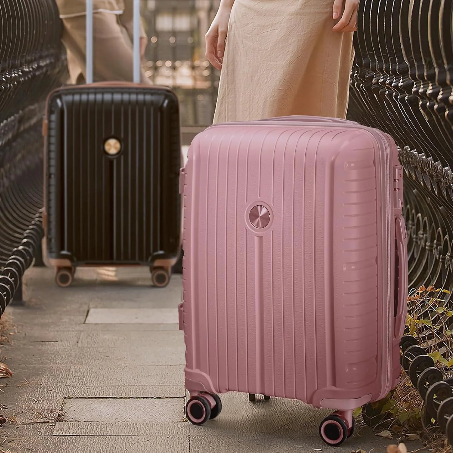 5-piece PP hardshell lightweight travel carry-on luggage set with dual spinner wheels and TSA lock