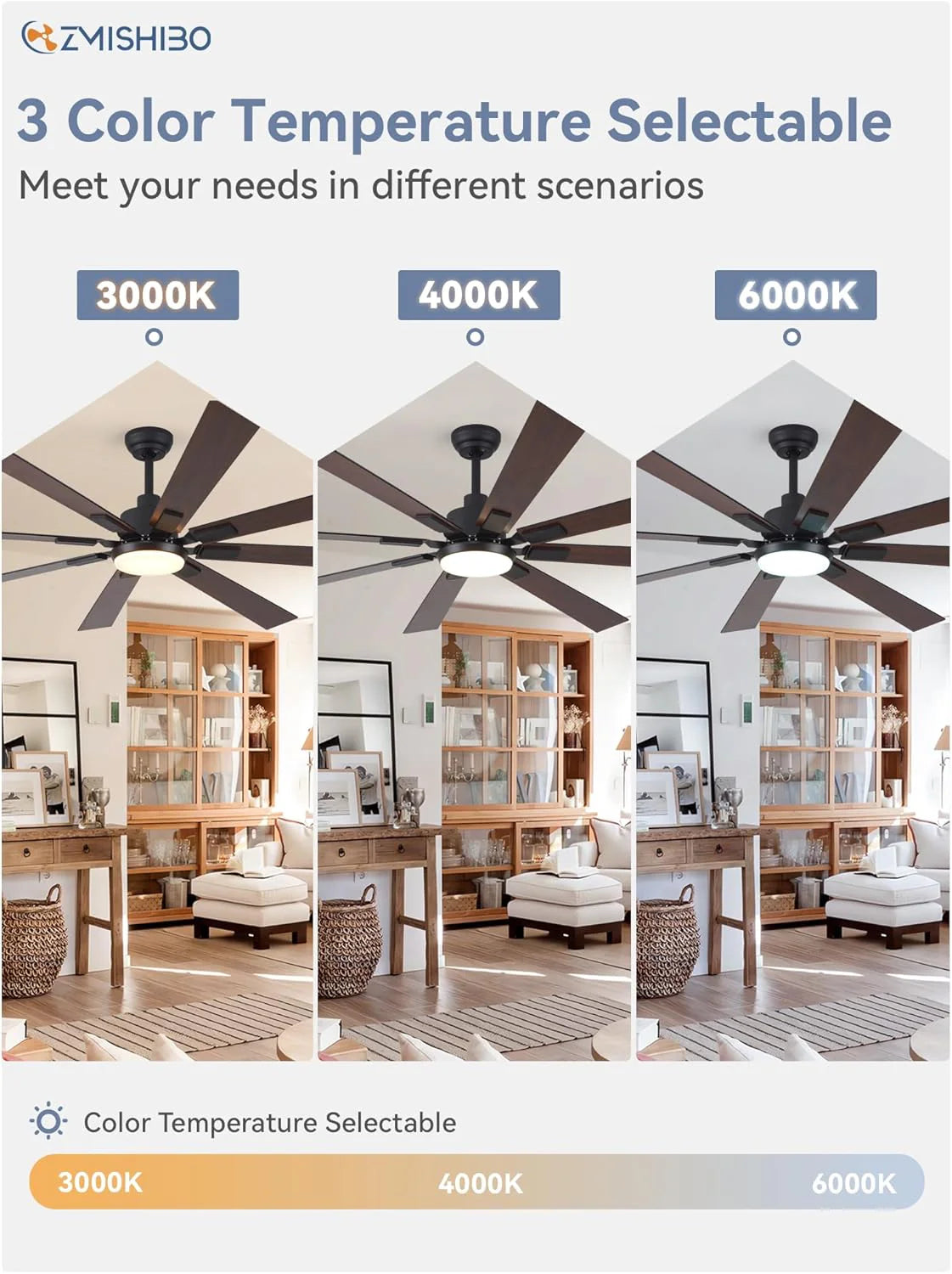 Zmishibo 72-inch large ceiling fan with lighting and remote indoor/outdoor