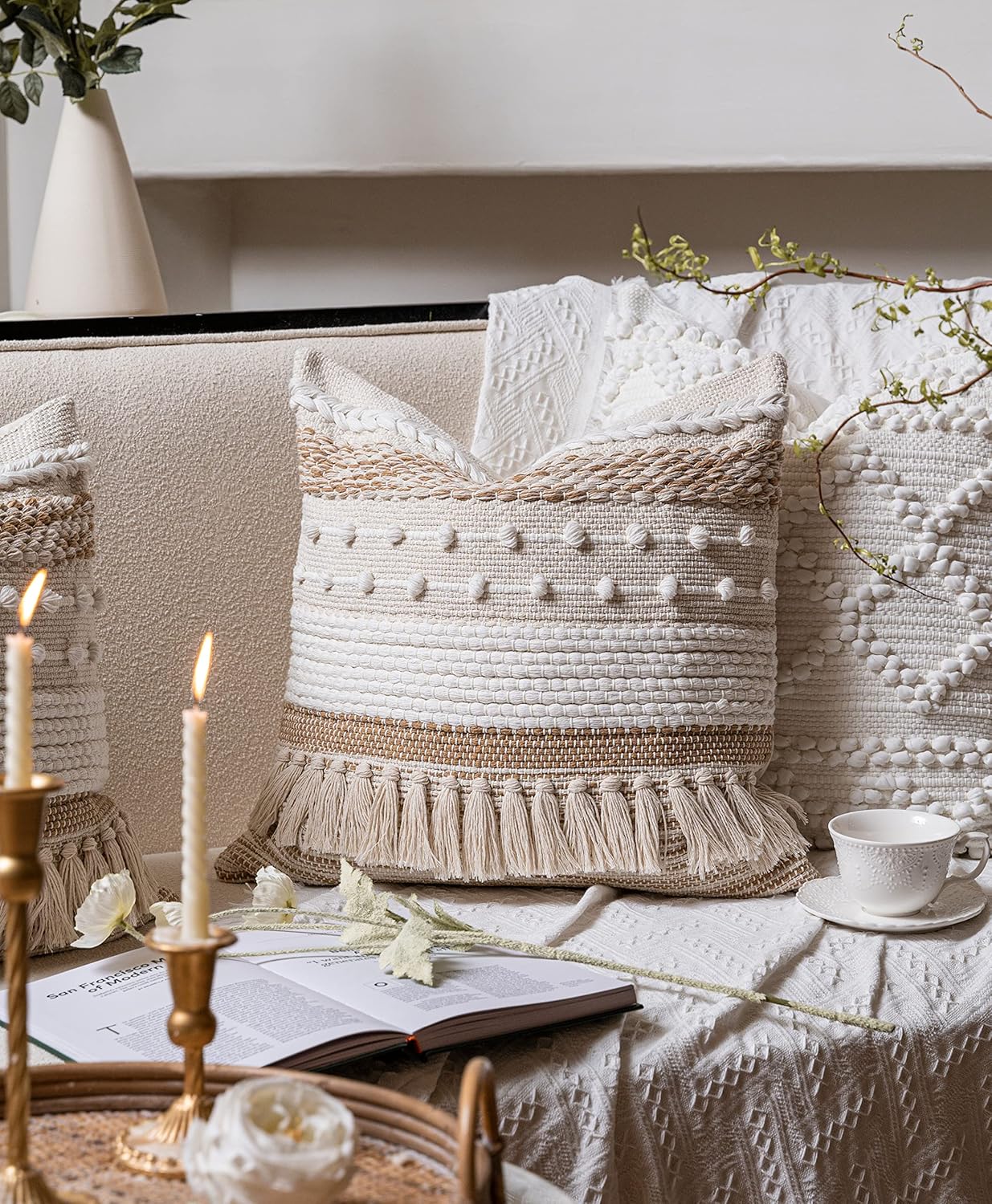 Blue Boho Decorative Throw Pillow Cover 20x20