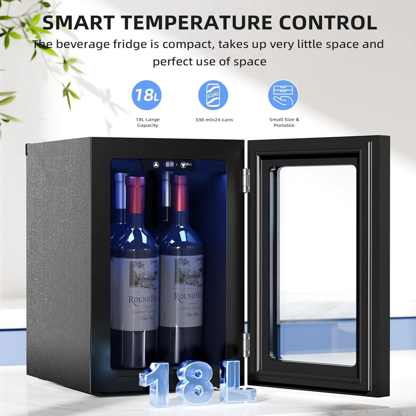 Antarctic Star 26 Bottle 130 Can Wine Cooler/Cabinet Beverage Refrigerator Mini Wine Cellar Beer Soda Clear Glass Door Bar Fridge Quiet Compressor Adjust Temp Freestanding Indoor Use 3.2cu.ft Black