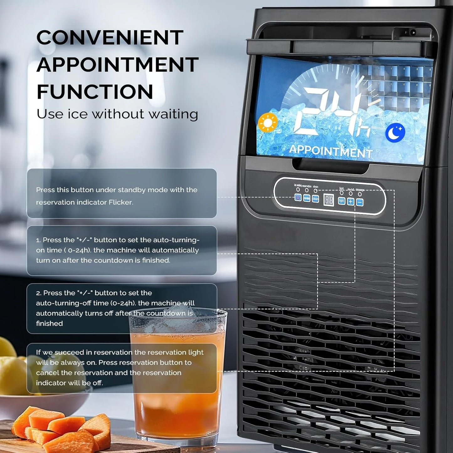 VINGLI Commercial Ice Maker Machine,90lbs/24H Plastic Under Counter Ice Maker with 11lbs Storage,Dual Water Supply Options,Self-Cleaning,Timing Function,for Home Bar Cafe Restaurant Kitchen