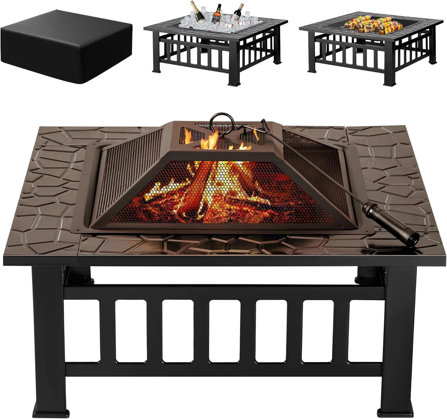 Devoko Outdoor Fire Pit, 32 Inch Firepit Table Metal Outdoor Fireplaces with Waterproof Cover for Outside Patio Camping
