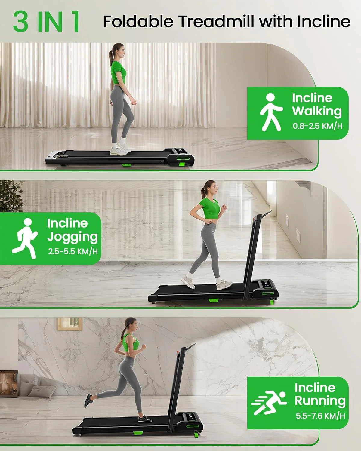 Akluer Inclined Home Treadmill 2.5 HP Small Under-Desk Treadmill with Remote Control and LED Display
